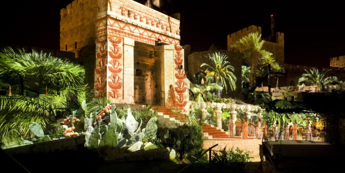 The Tower of David's yard is quite romantic at night, when lights gently enhance the structures and vegetation.