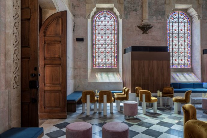 The gorgeous chapel and stained glass windows at The Jaffa.