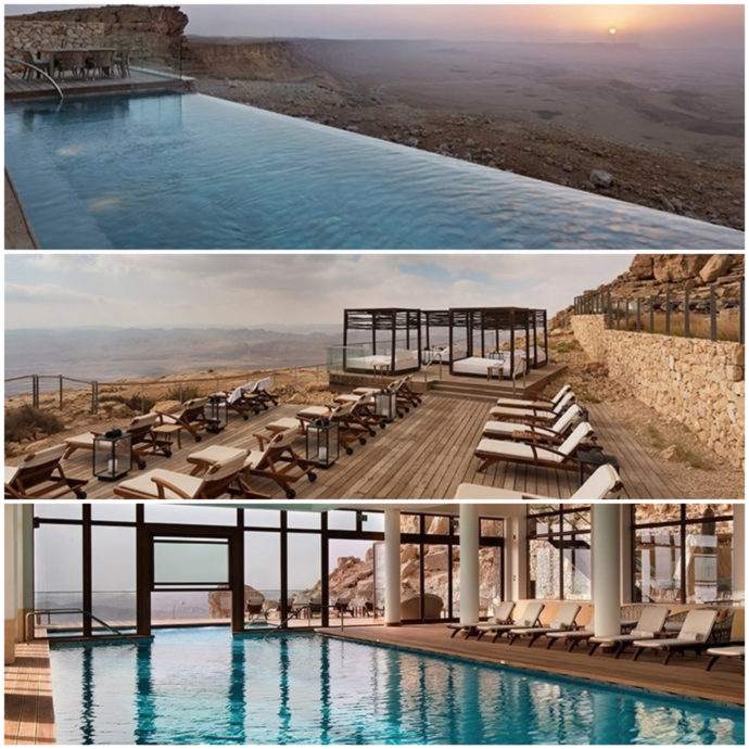 Pools at Beresheet Hotel, overlooking the crater from Mitzpe Ramon