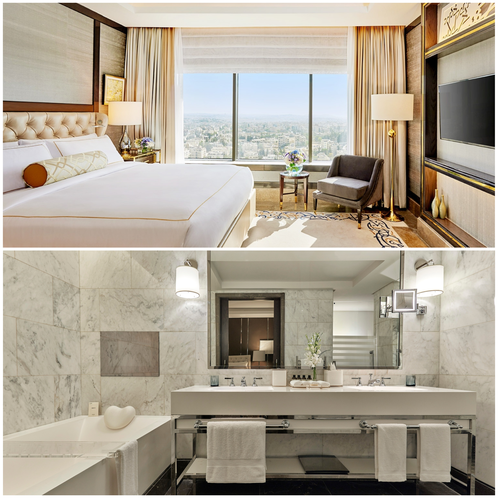 photo of hotel room and bathroom at fairmont amman